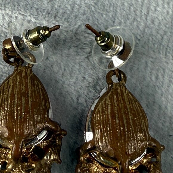 Vintage Gold-Tone Drop Pierced Earrings Red Teardrop Faux Gemstone Rhinestones - Picture 13 of 16